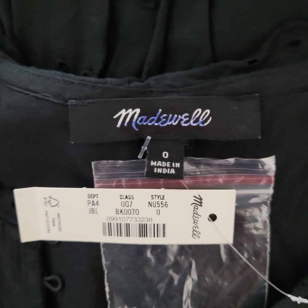 Madewell Eyelet Flutter Sleeve Mini Dress In Cotton Womens Size 0 Jet Black NWT - Picture 5 of 7